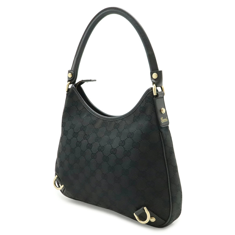 Gucci Bag Black Canvas Hobo Shoulder Leather Abbey GG Black
